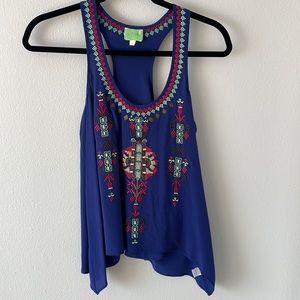 Joie silk navy blue racer back tank with colorful beading